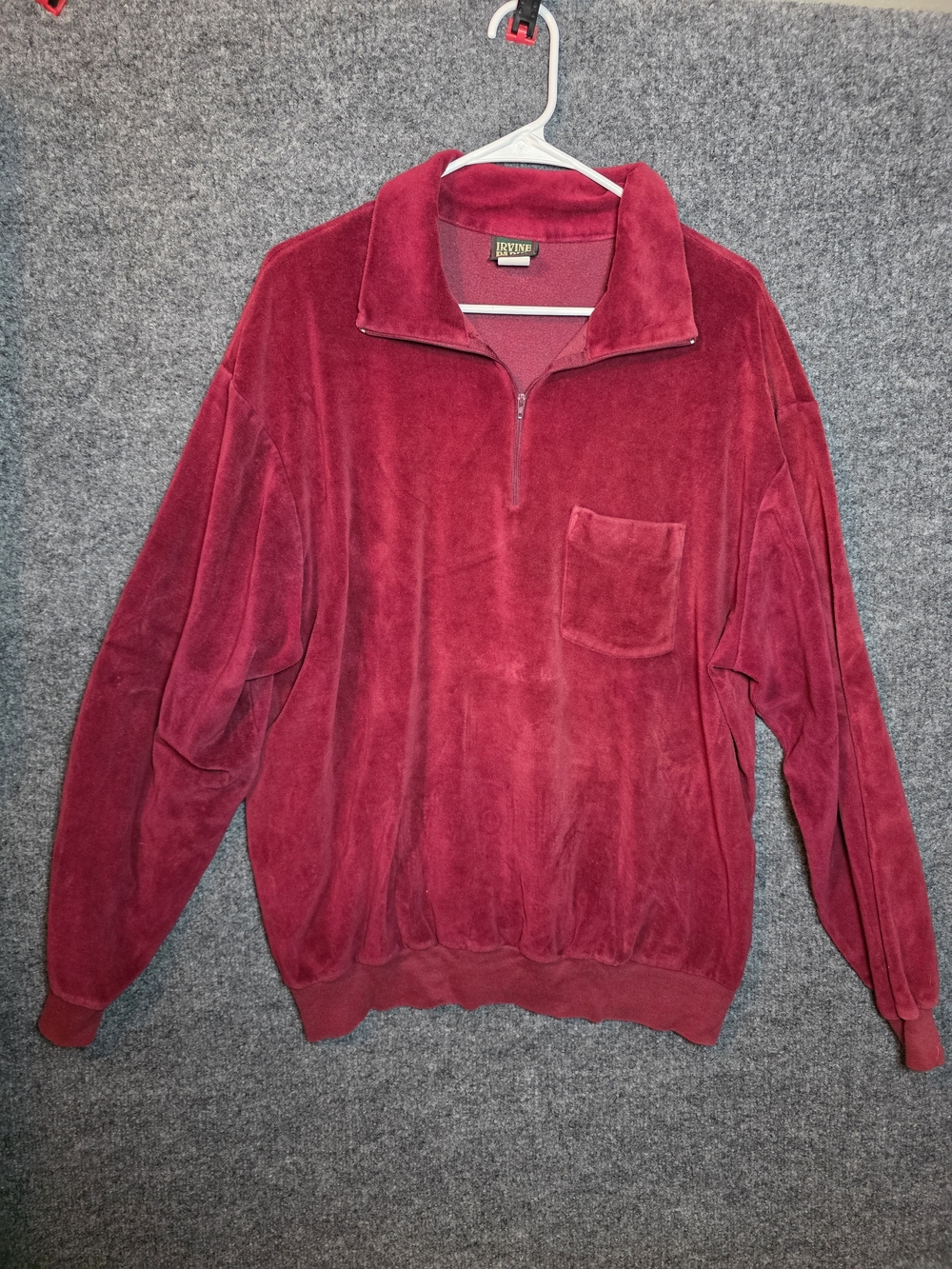 Vintage Irvine Park Red Velour Quarter Zip Pullover 2XL